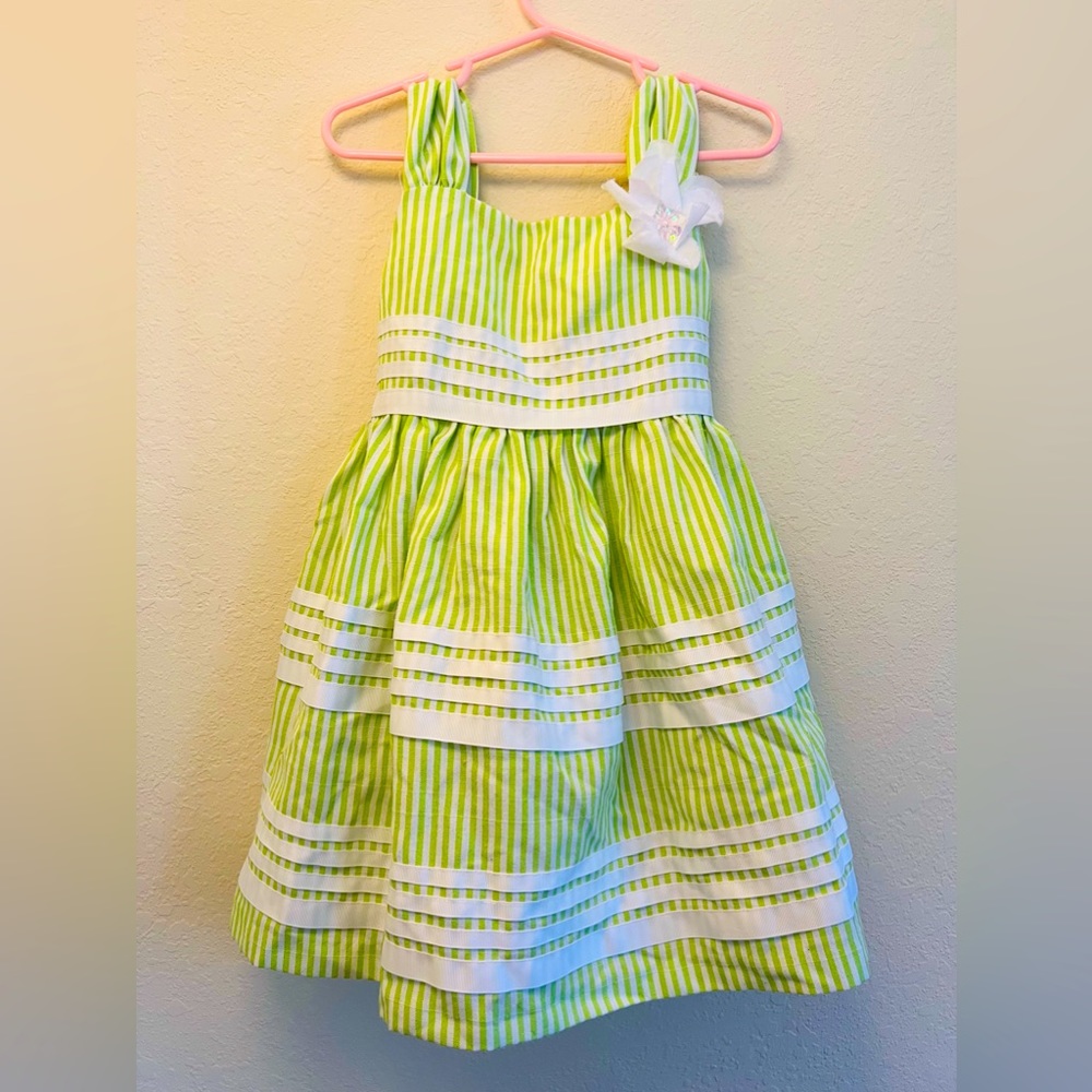 Bonnie Jean striped spring dress with a beautiful flower